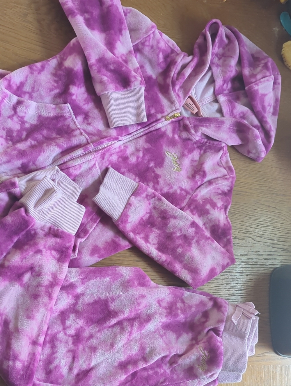 Kids Juicy Couture Pink & Hot Pink Velour Hoodie Kids Sz 6